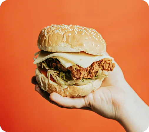 Burger on orange background