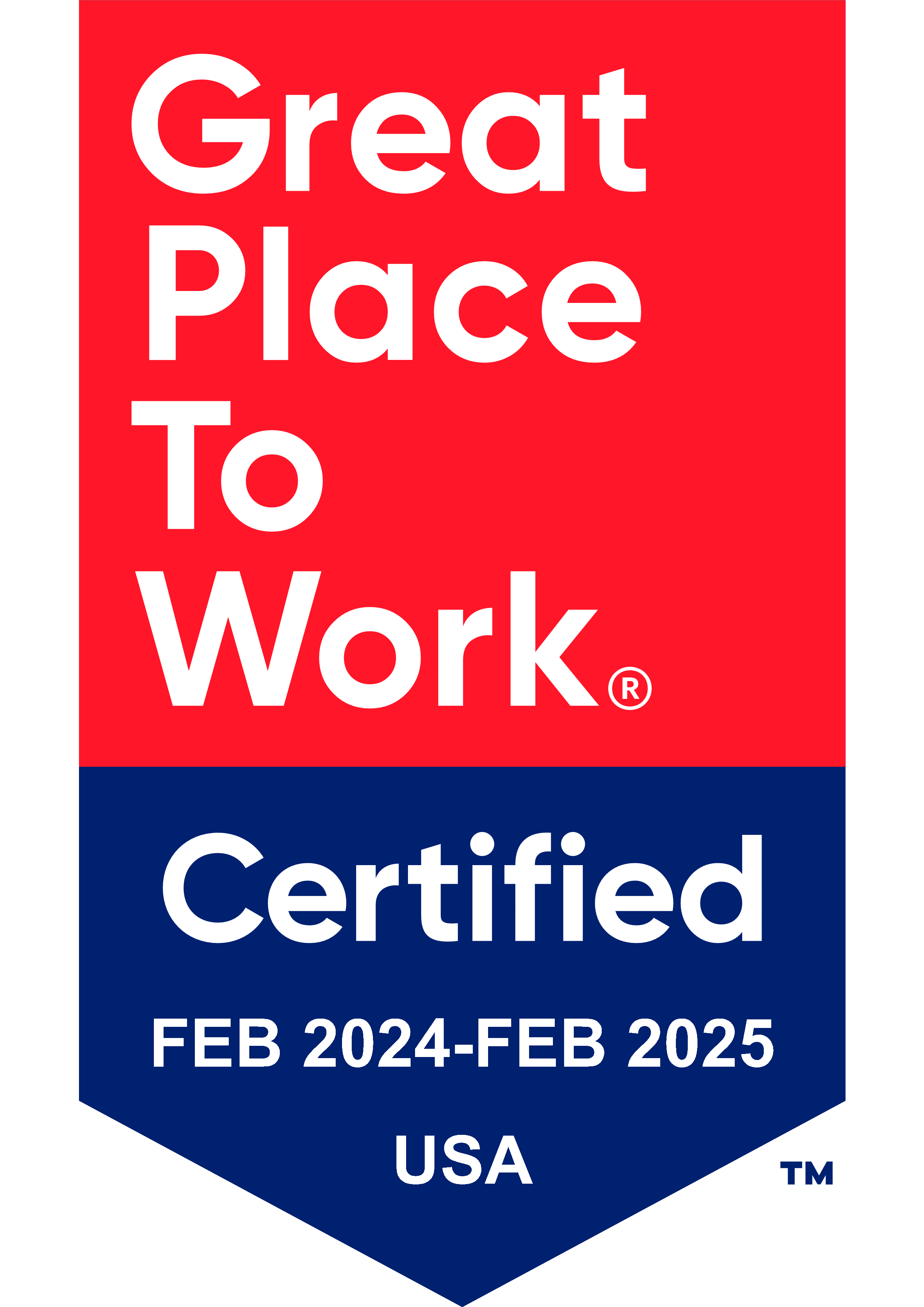 Great Place To Work Certification Badge - Feb 2024-Feb 2025 USA