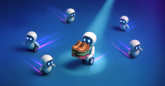 AI robots zoom around with shoes they bought.